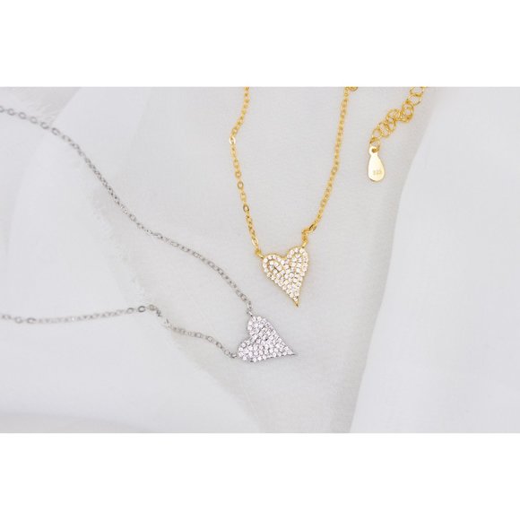 Pave Diamond Heart, Small Pave Heart Pendant - Picture 2 of 8